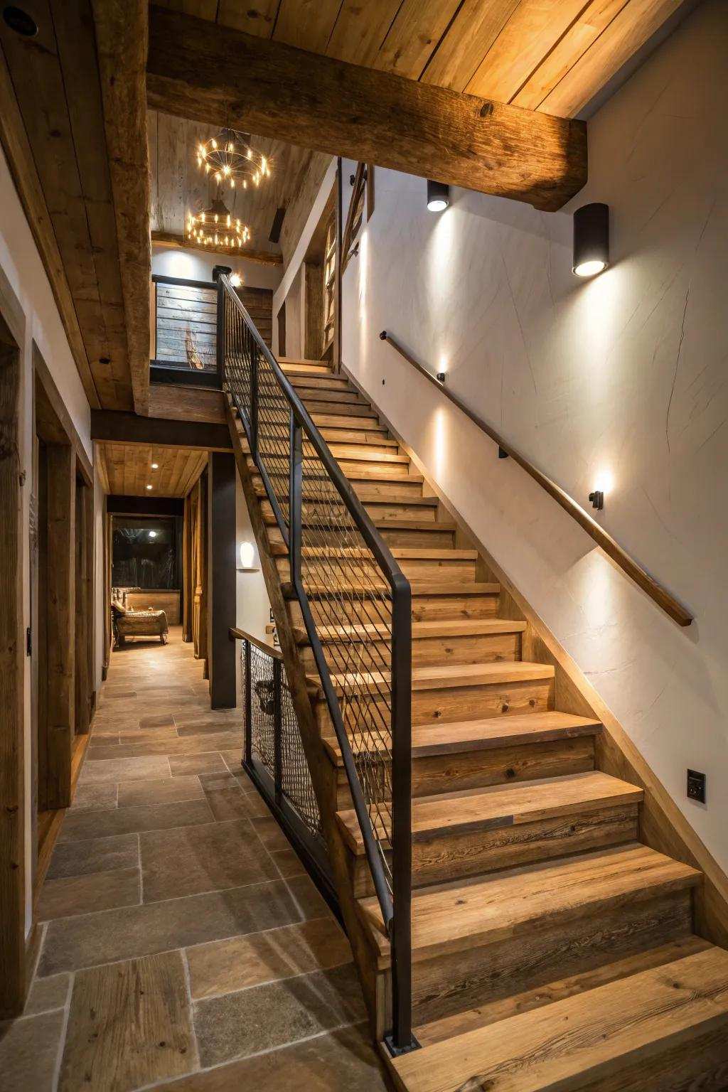 A staircase that merges country charm with modern style.