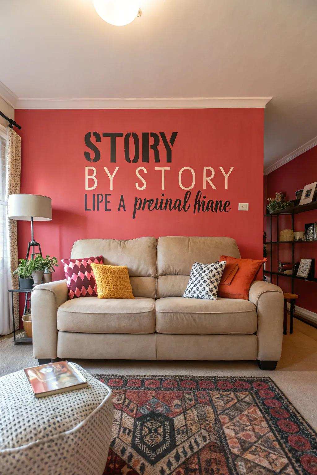 A striking statement wall highlighting the couch.