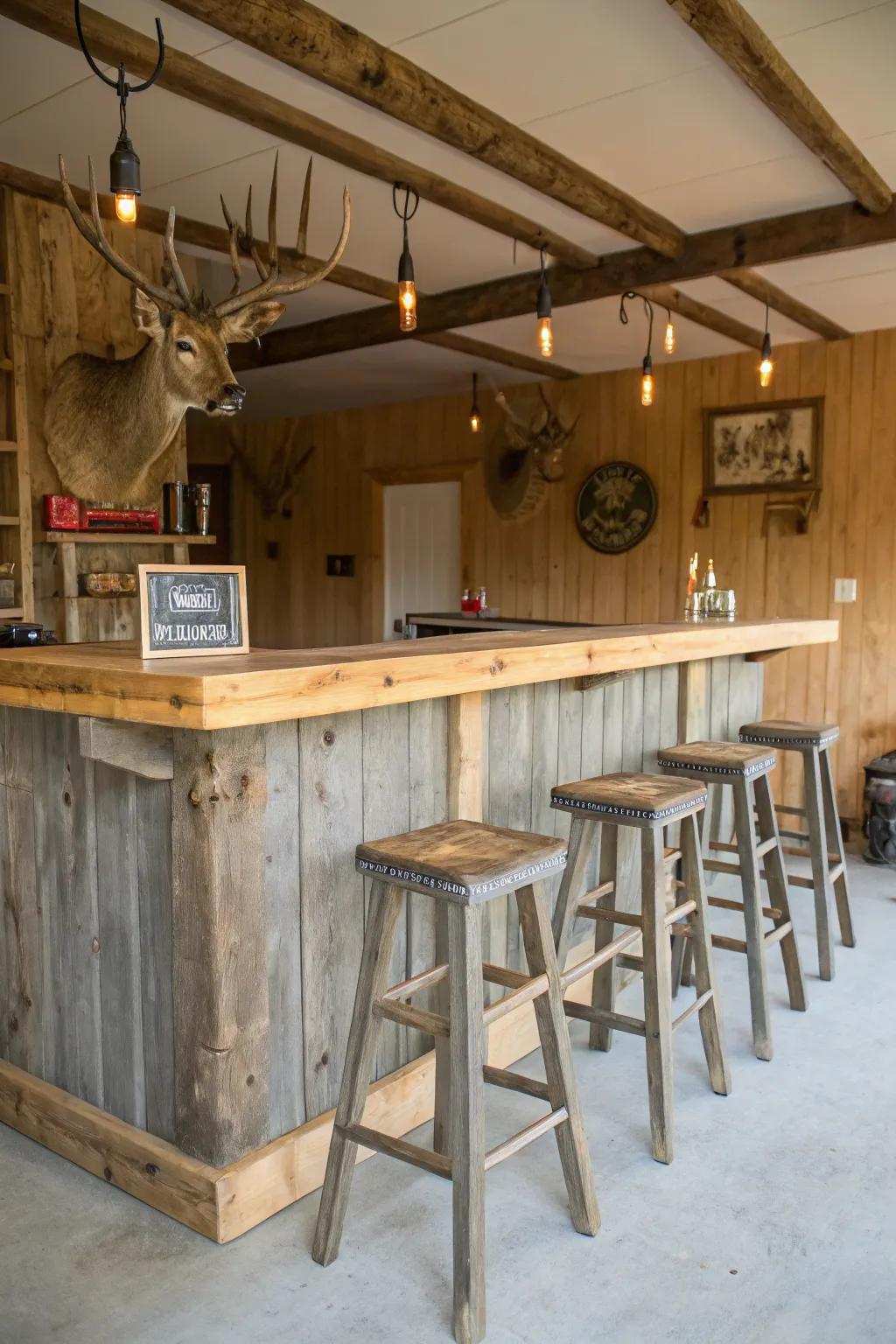 A stylish bar arrangement enhances both the look and utility of your man cave.
