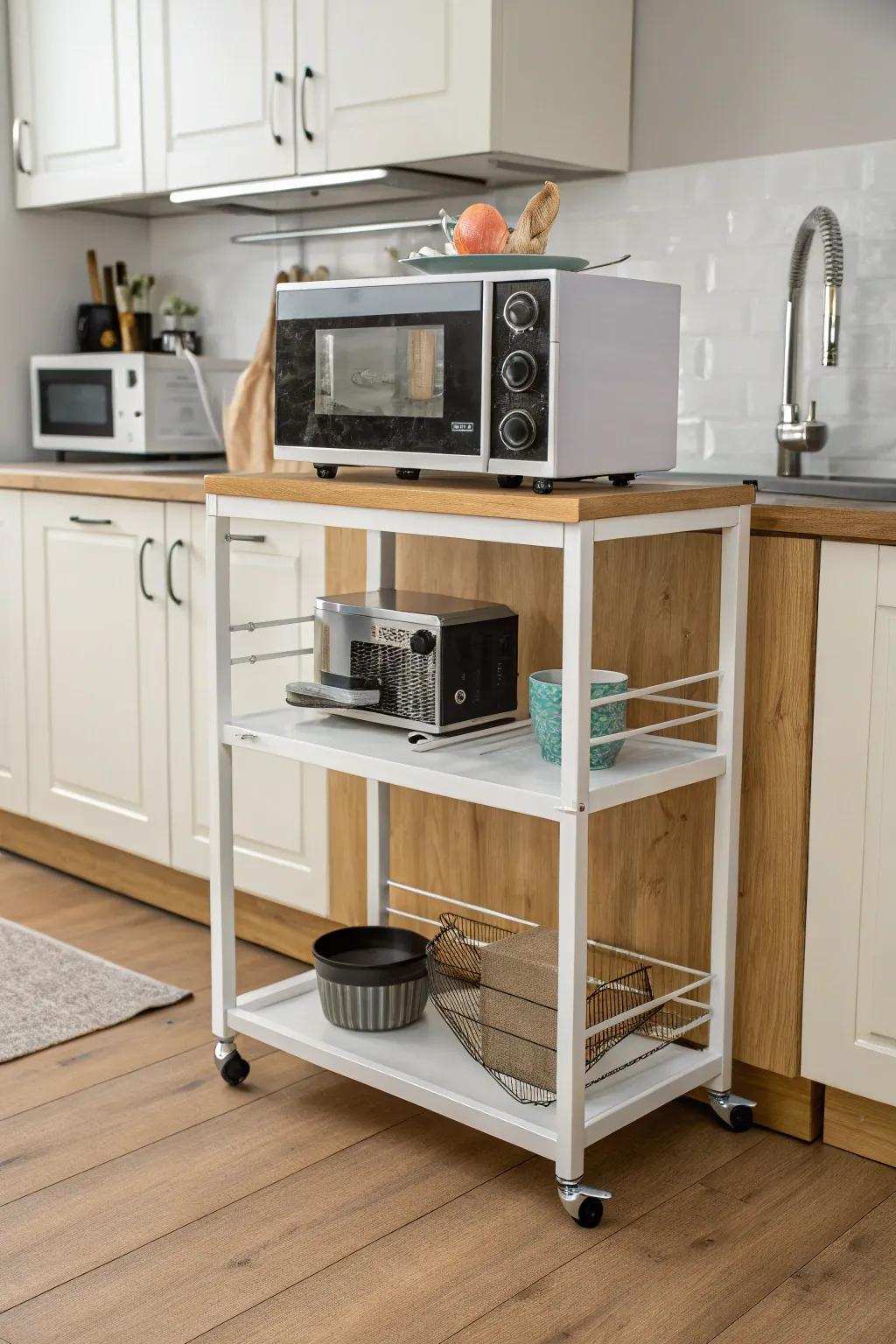 A stylish cart provides flexibility and extra storage for your rapid food cooker.