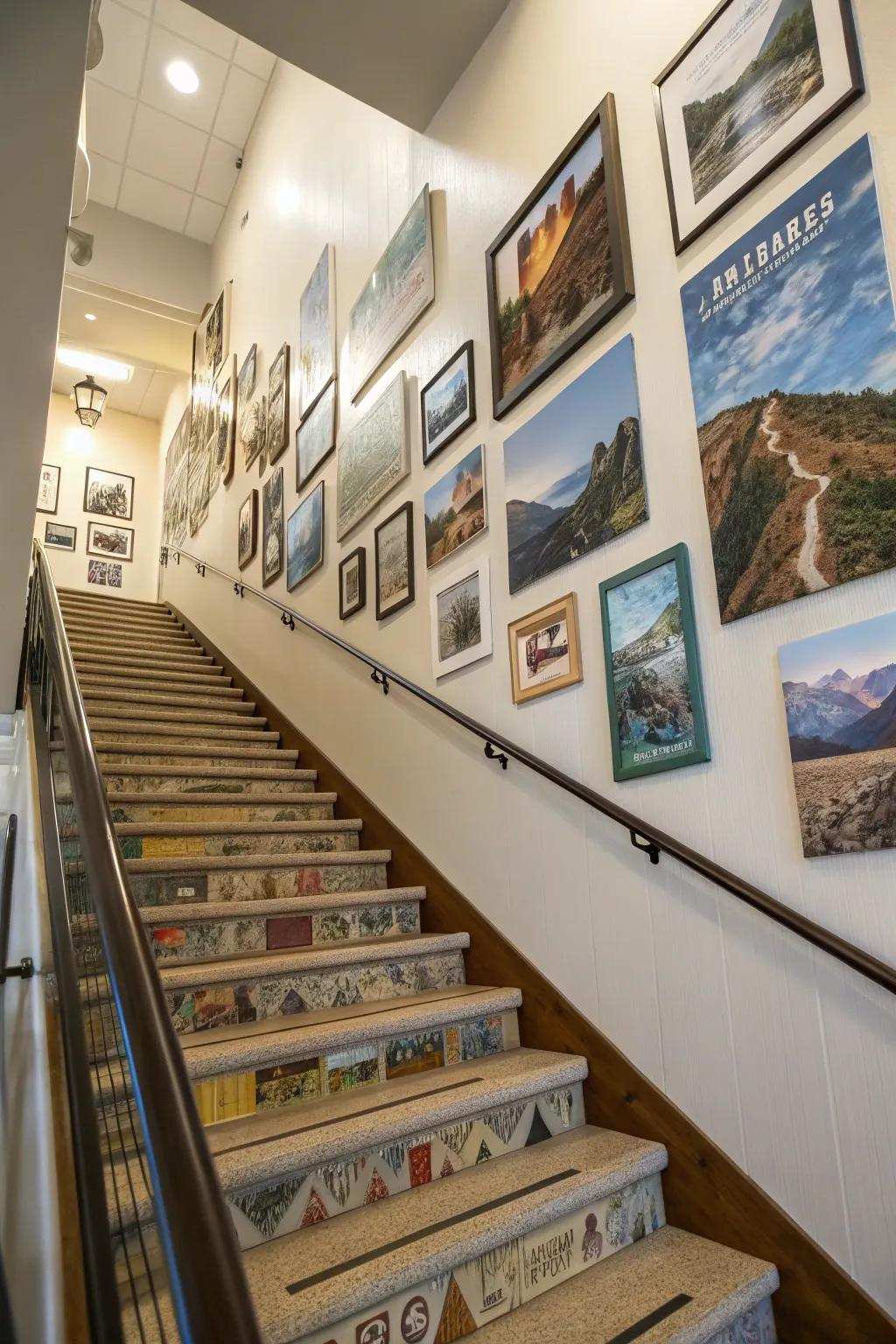 A subject-oriented display arrangement narrates a tale as you ascend the staircase.