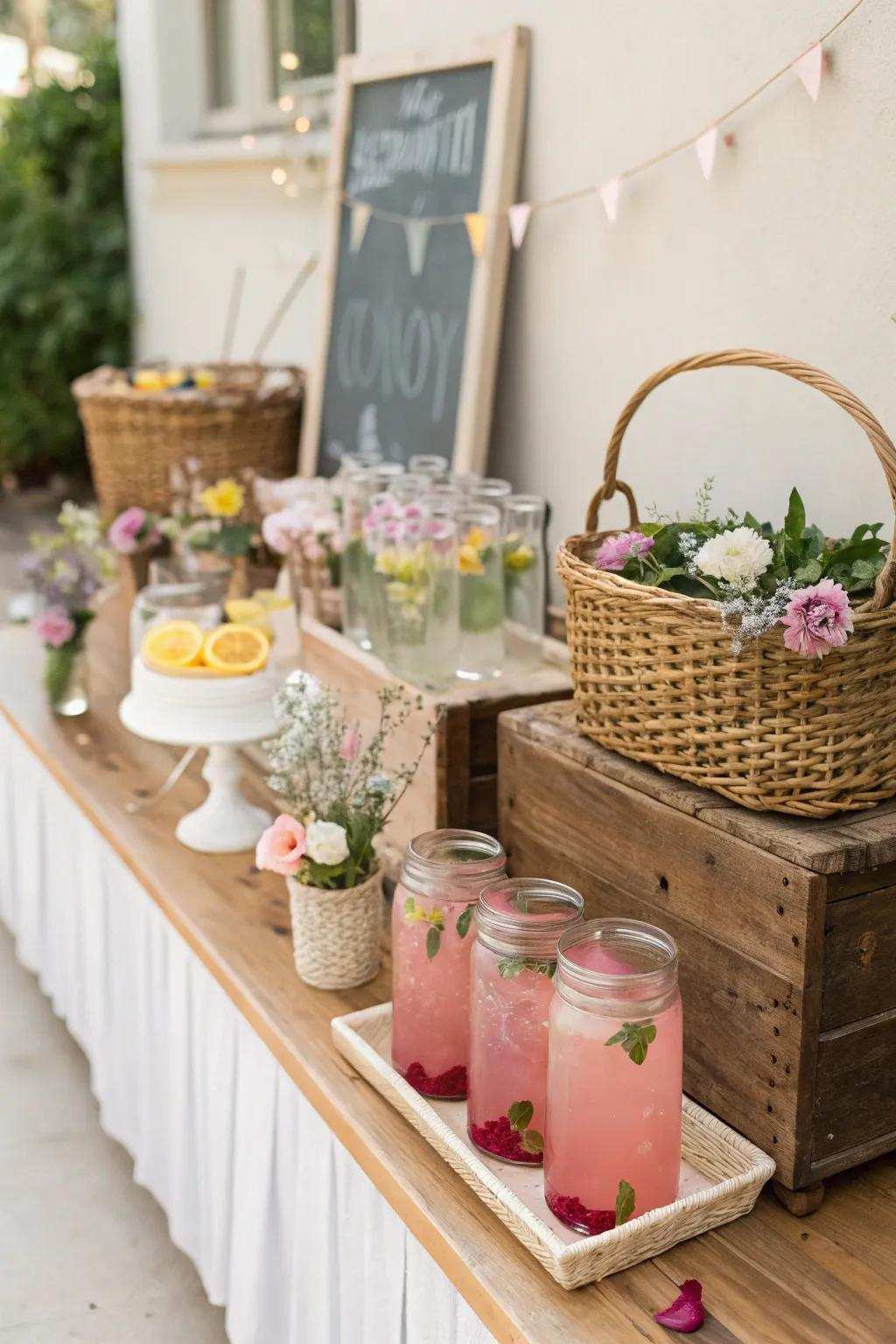 A themed drink station is both revitalizing and chic.