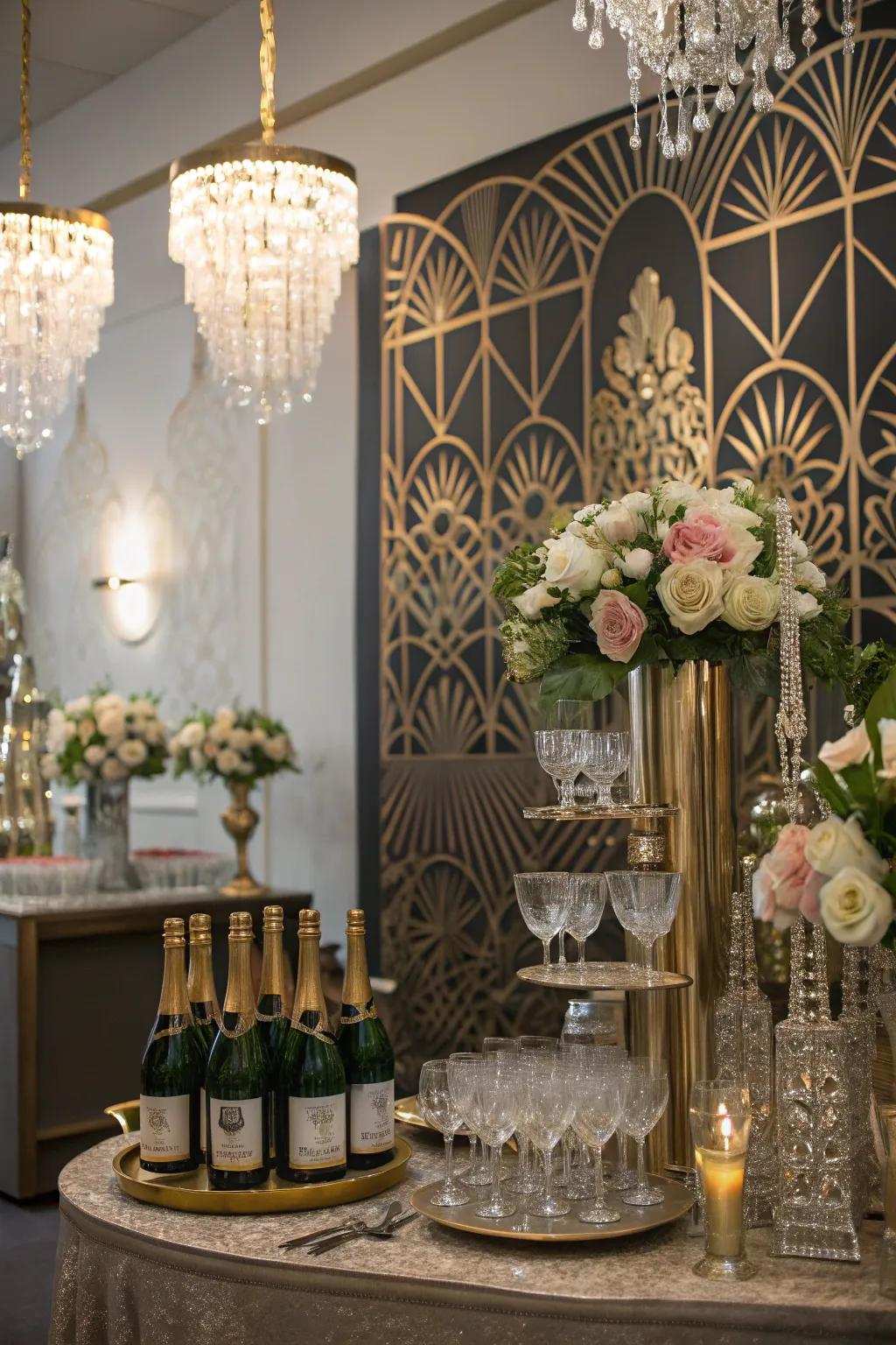 A themed sparkling wine toast for a distinctive celebration.