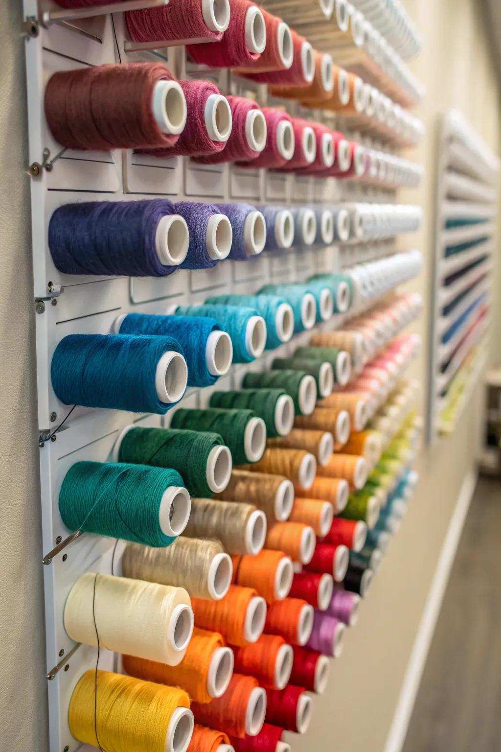 A thread rack keeps spools structured and accessible.