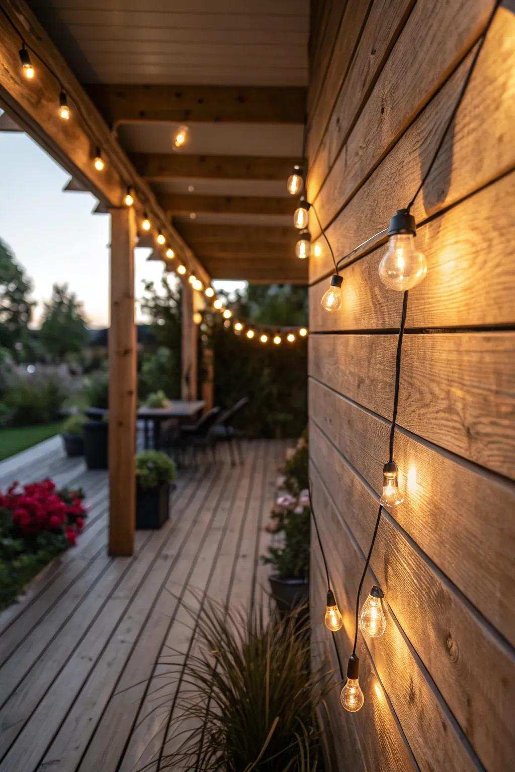 A timber background with twinkle lights for a magical evening radiance.