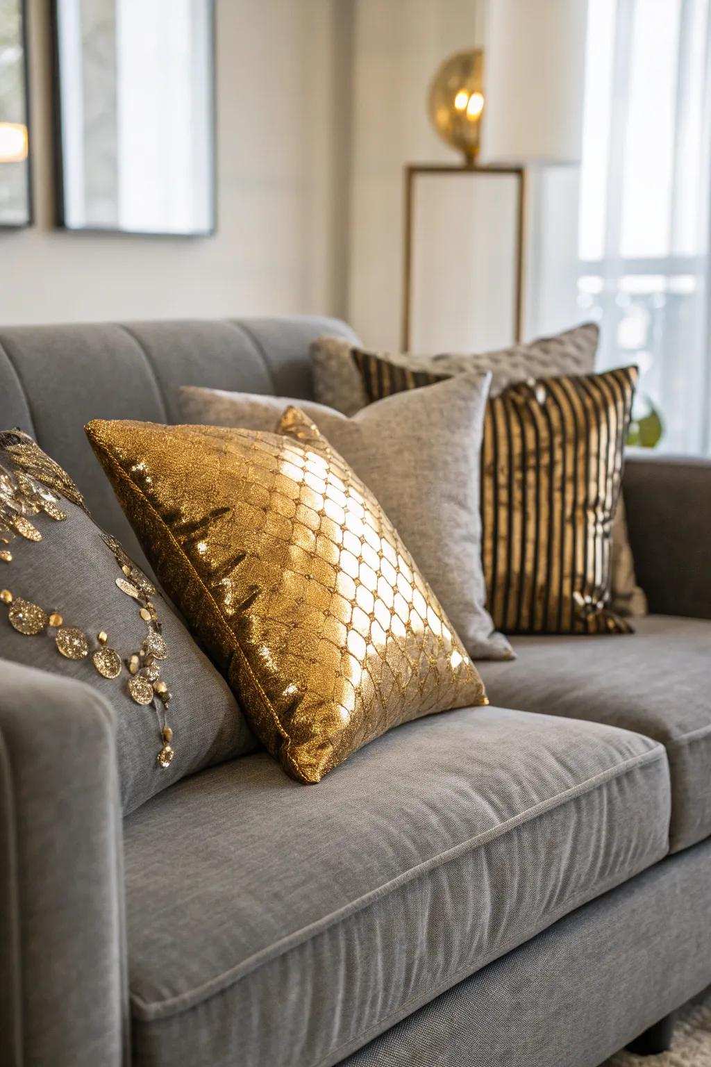 A touch of luxury is added to the décor by metallic accents.