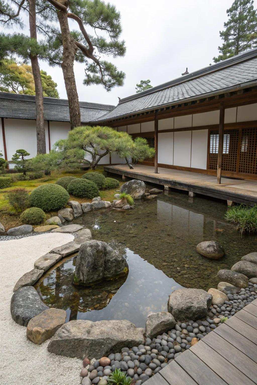A Tranquil-inspired mini pond for a meditative garden escape.