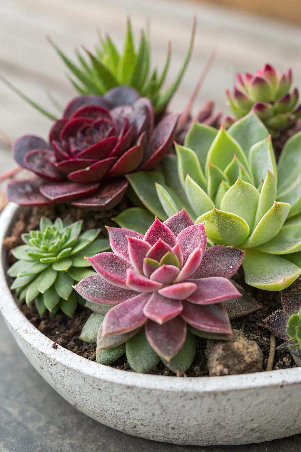 A varied selection of succulents enhances visual appeal.
