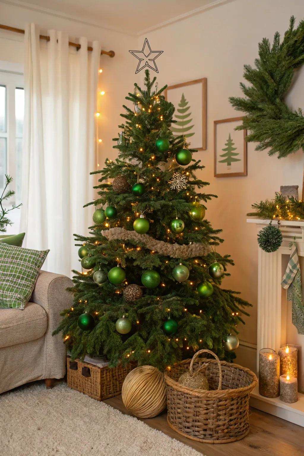 A verdant-inspired Christmas bauble tree with lush foliage and verdant features.