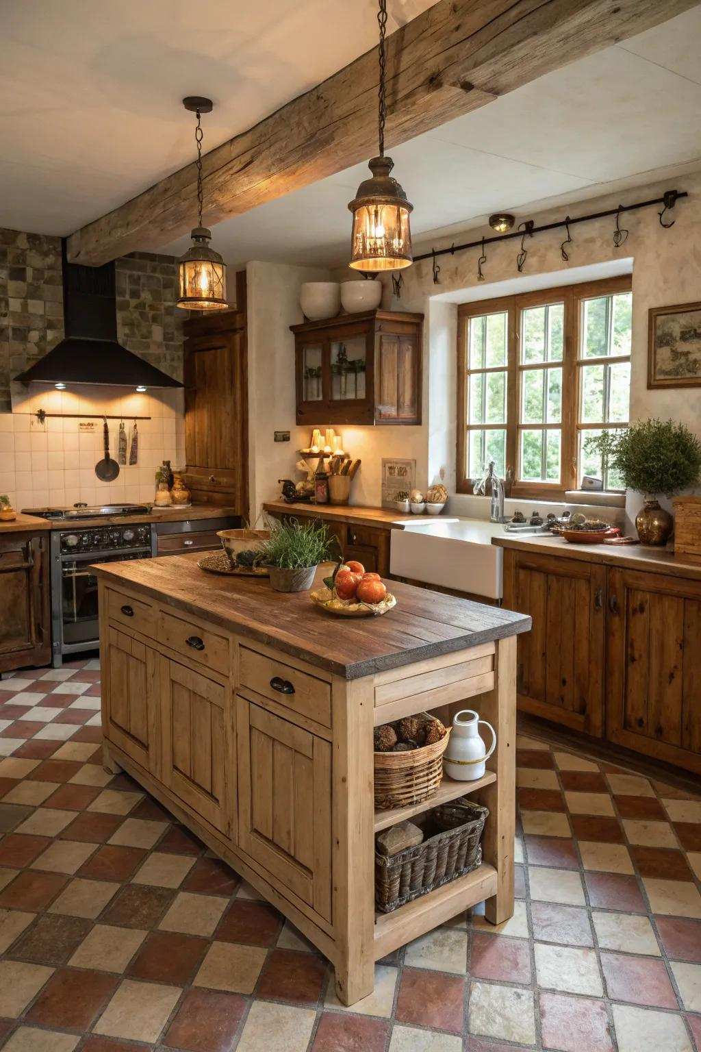 A versatile independent countryside kitchen island offering flexibility in placement.
