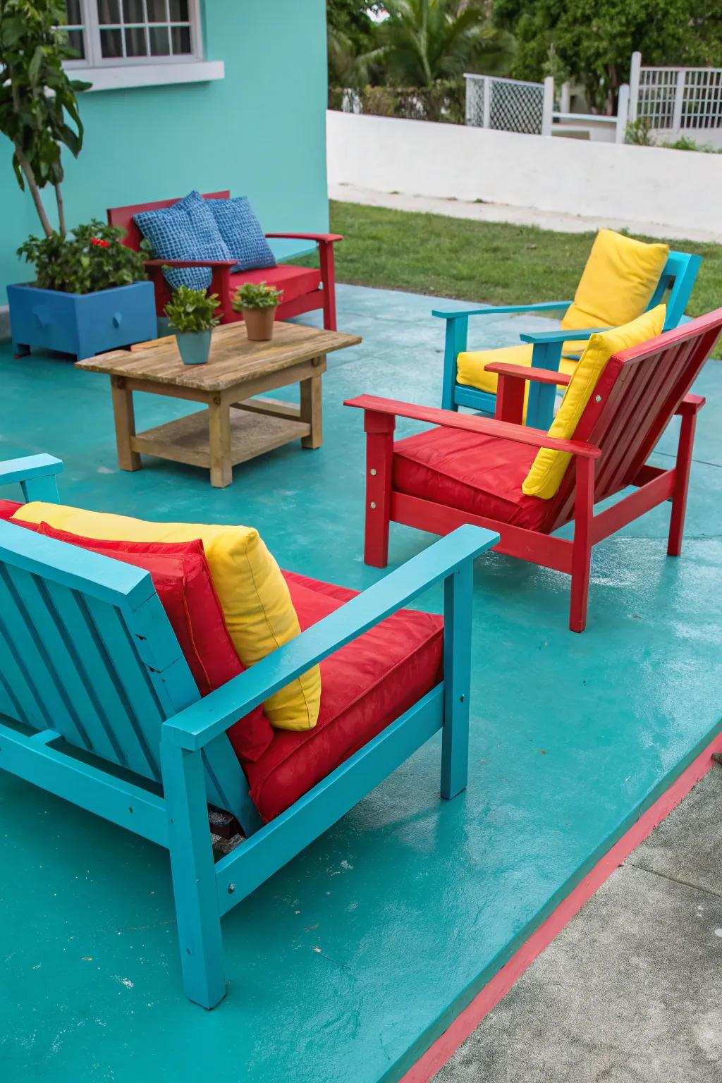 A vibrant cerulean patio exuding vitality and flair.