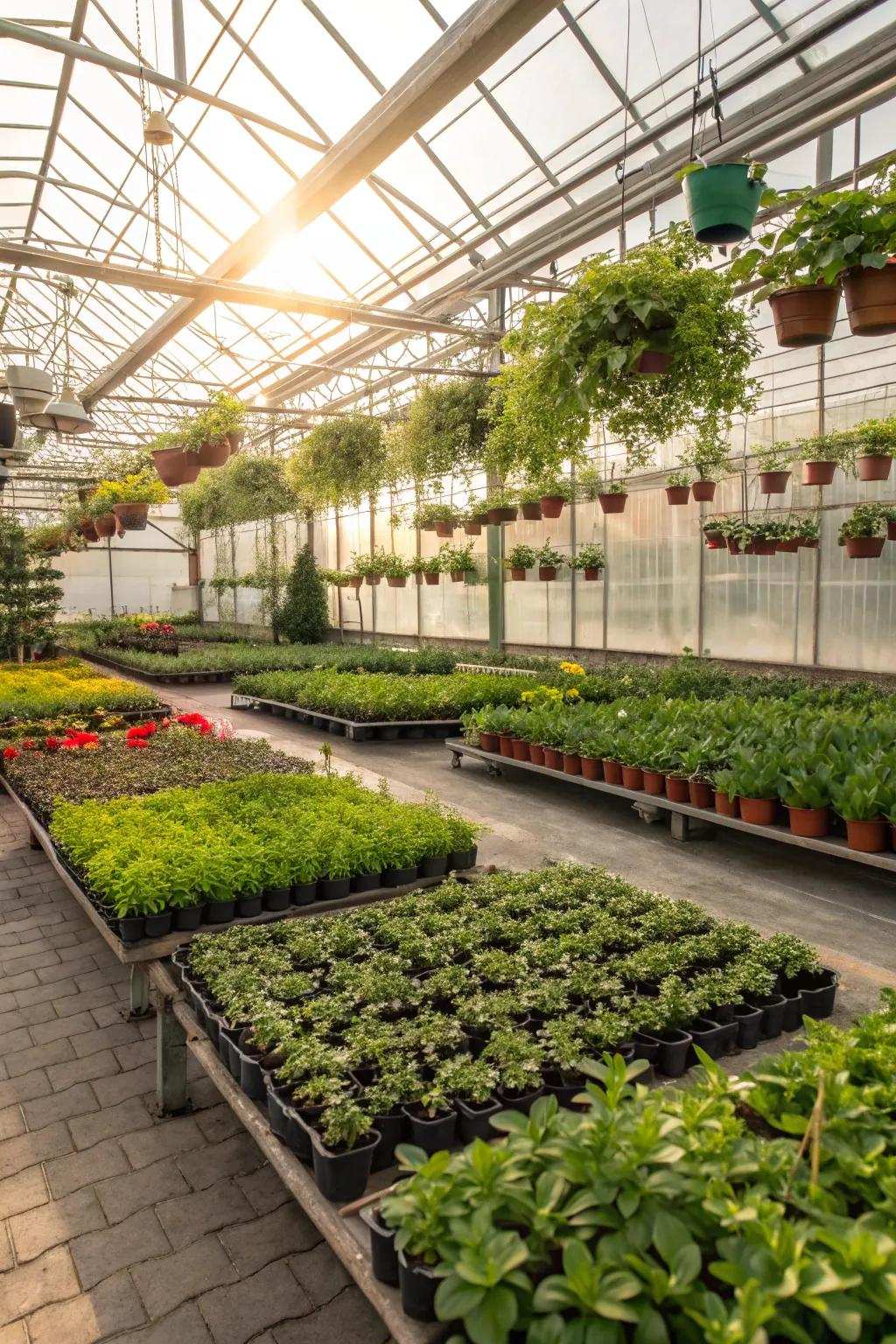 A vibrant protected growing area ideal for cultivating plants throughout the year.