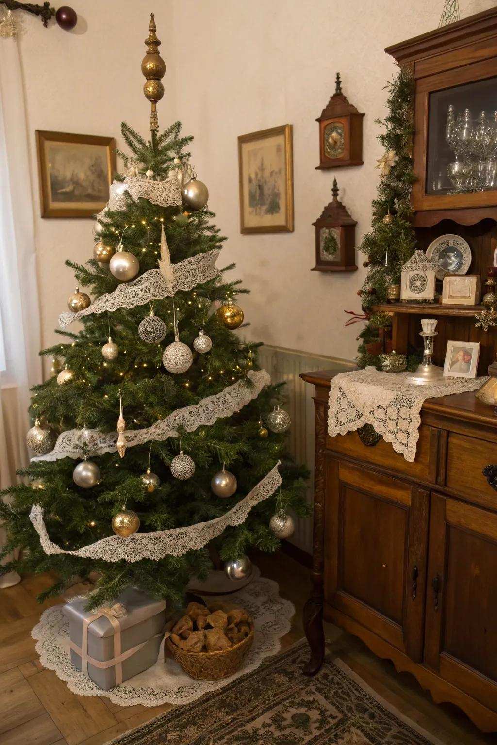 A vintage allure Christmas bauble tree with charming retro ornaments.