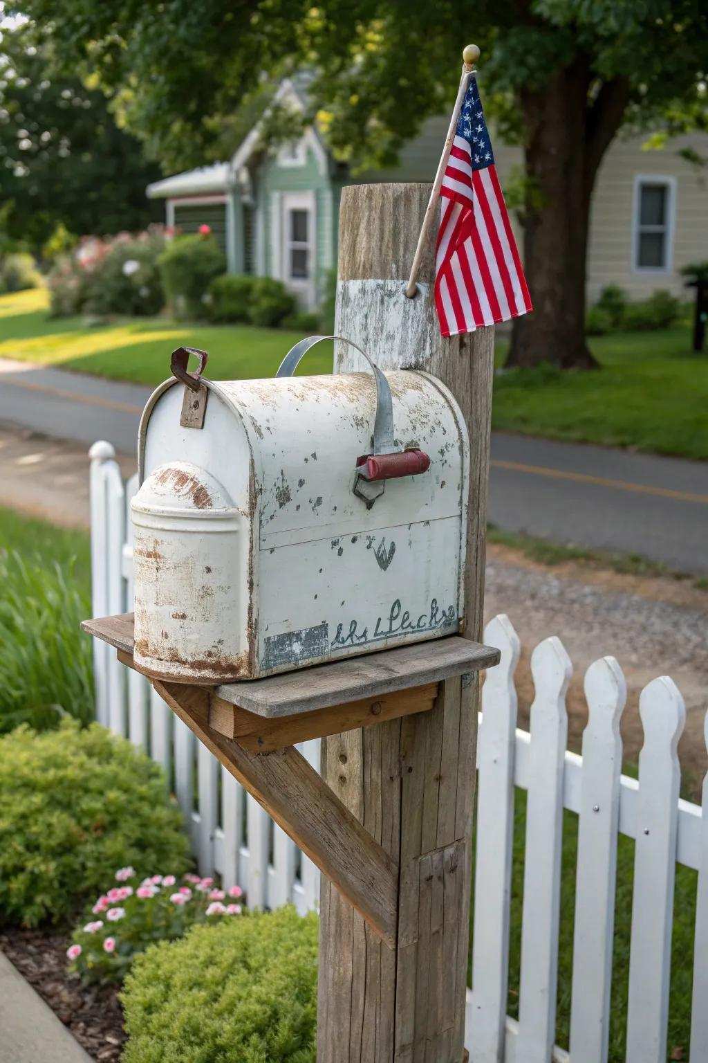 A vintage cream container, creatively repurposed as a charming farmhouse mailbox.