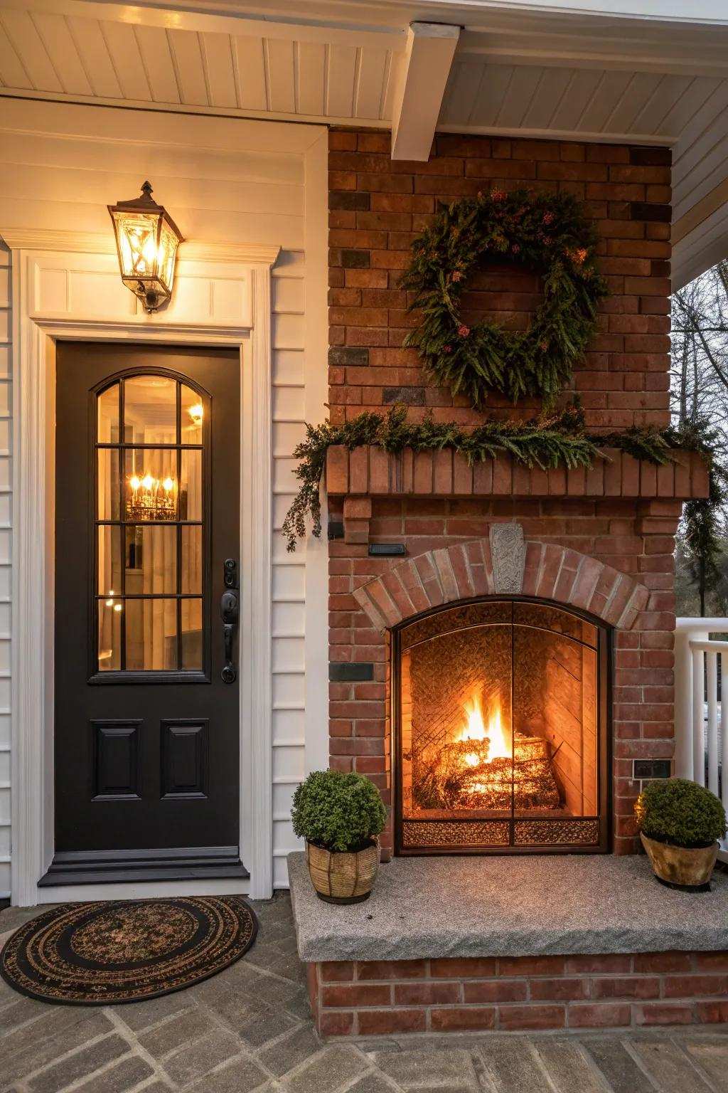 A warm and cozy fireplace exterior for a homey holiday ambiance.