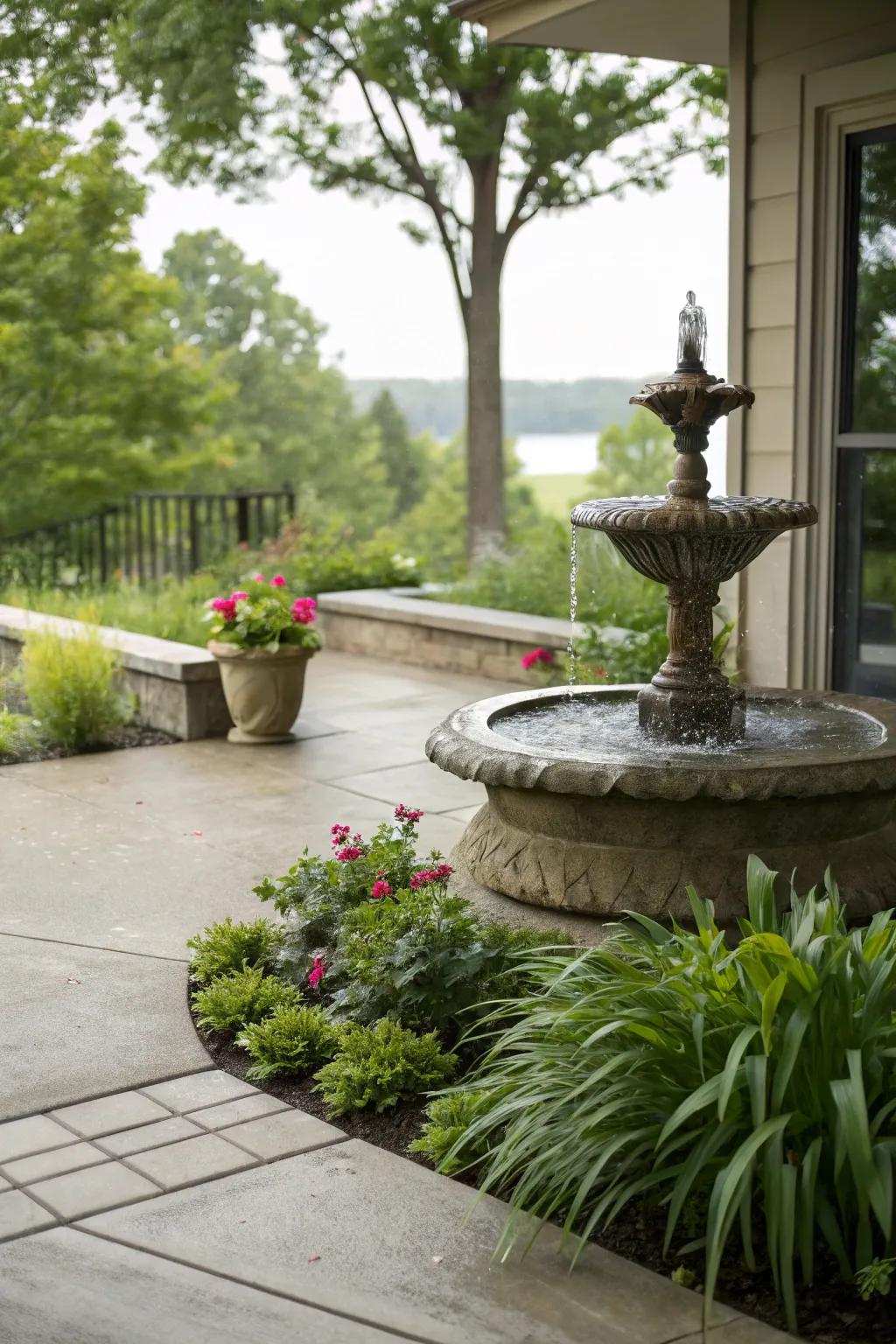 A water feature brings tranquility and a calming presence to your patio.