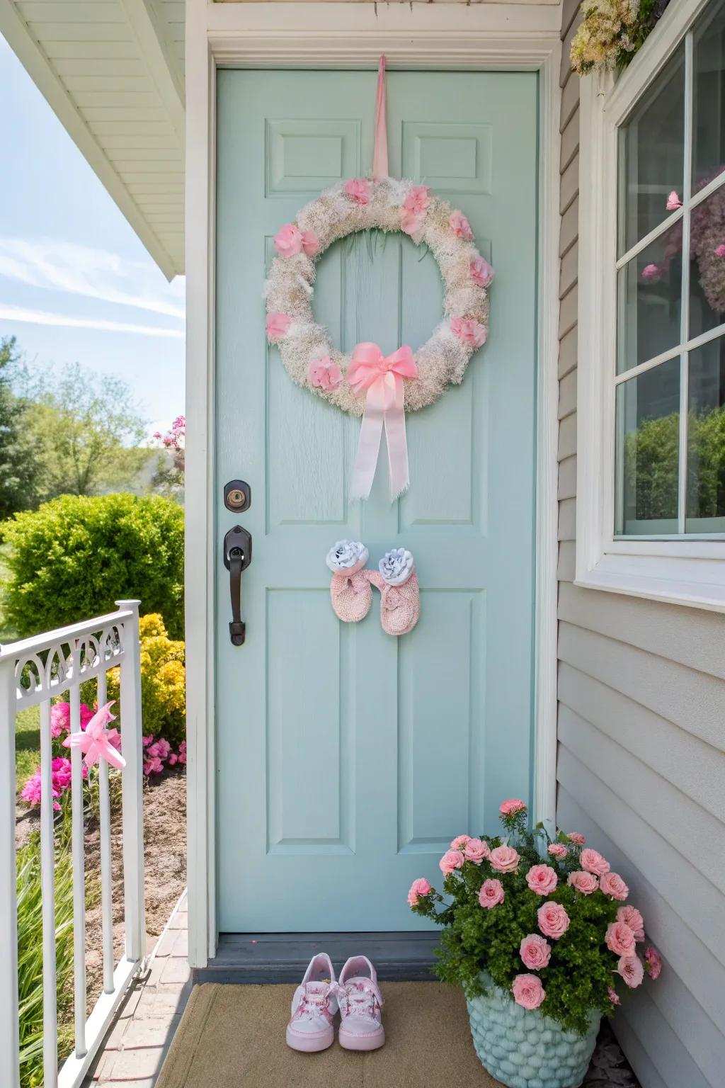 A welcoming wreath on the door setting the tone for the celebration inside.