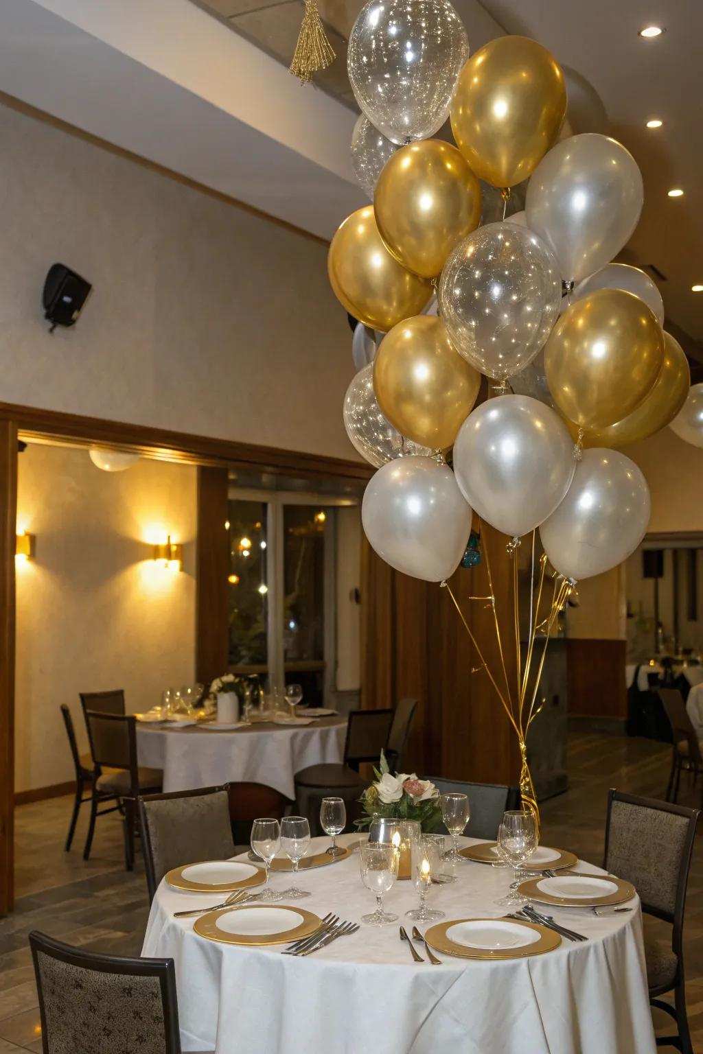 A whimsical balloon overhead crafting a celebratory feasting atmosphere.