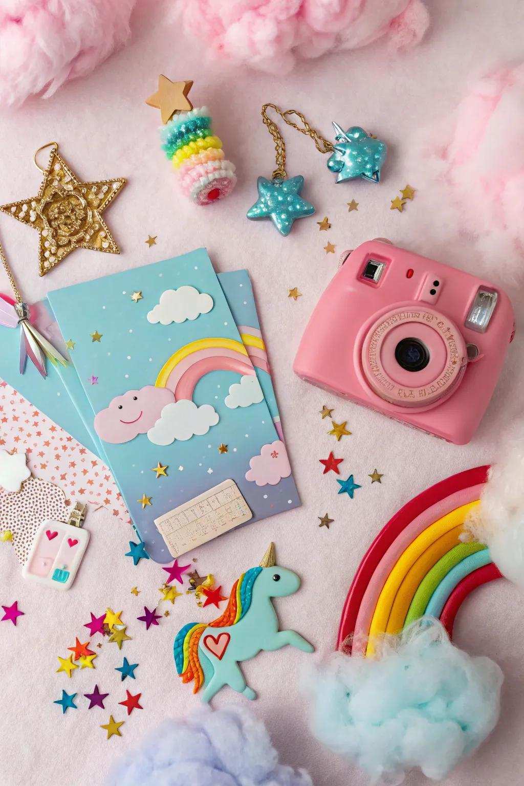 A whimsical mood board with playful and fantastical themes.