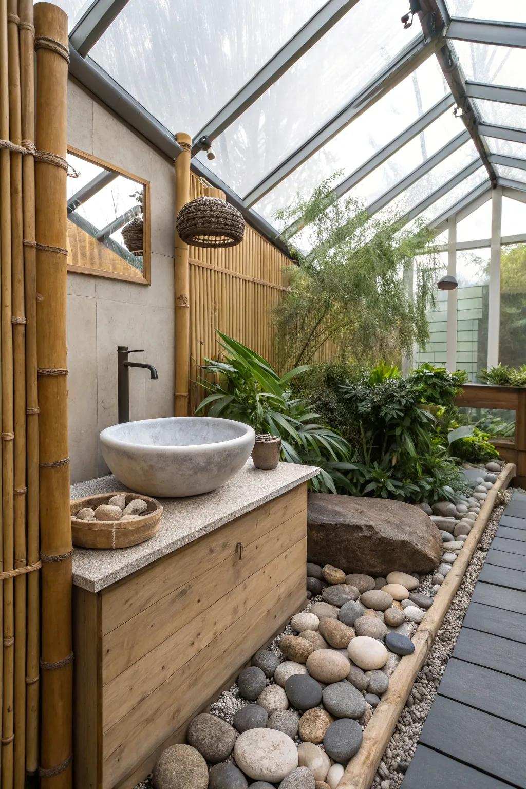 A Zen sink getaway that provides serenity and simplicity in the greenhouse.