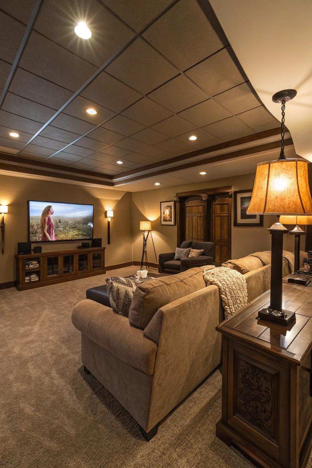 Adaptable lighting sets a cozy atmosphere.
