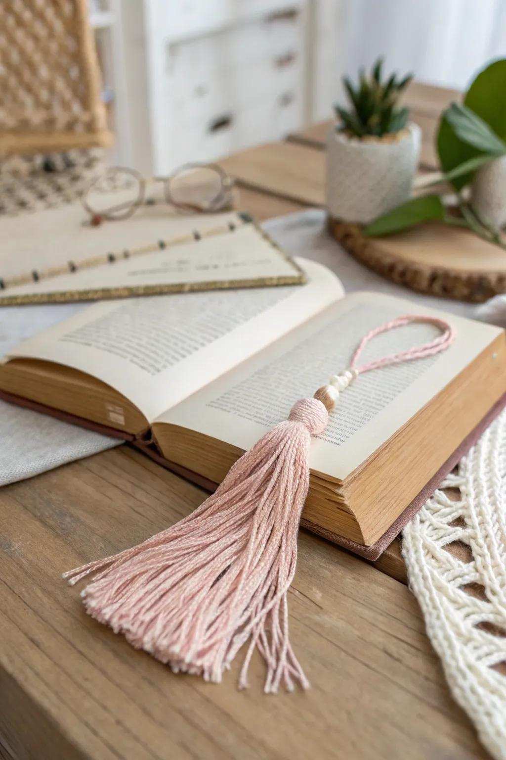 Add a touch of elegance to your reading with a charming string-topped page saver.