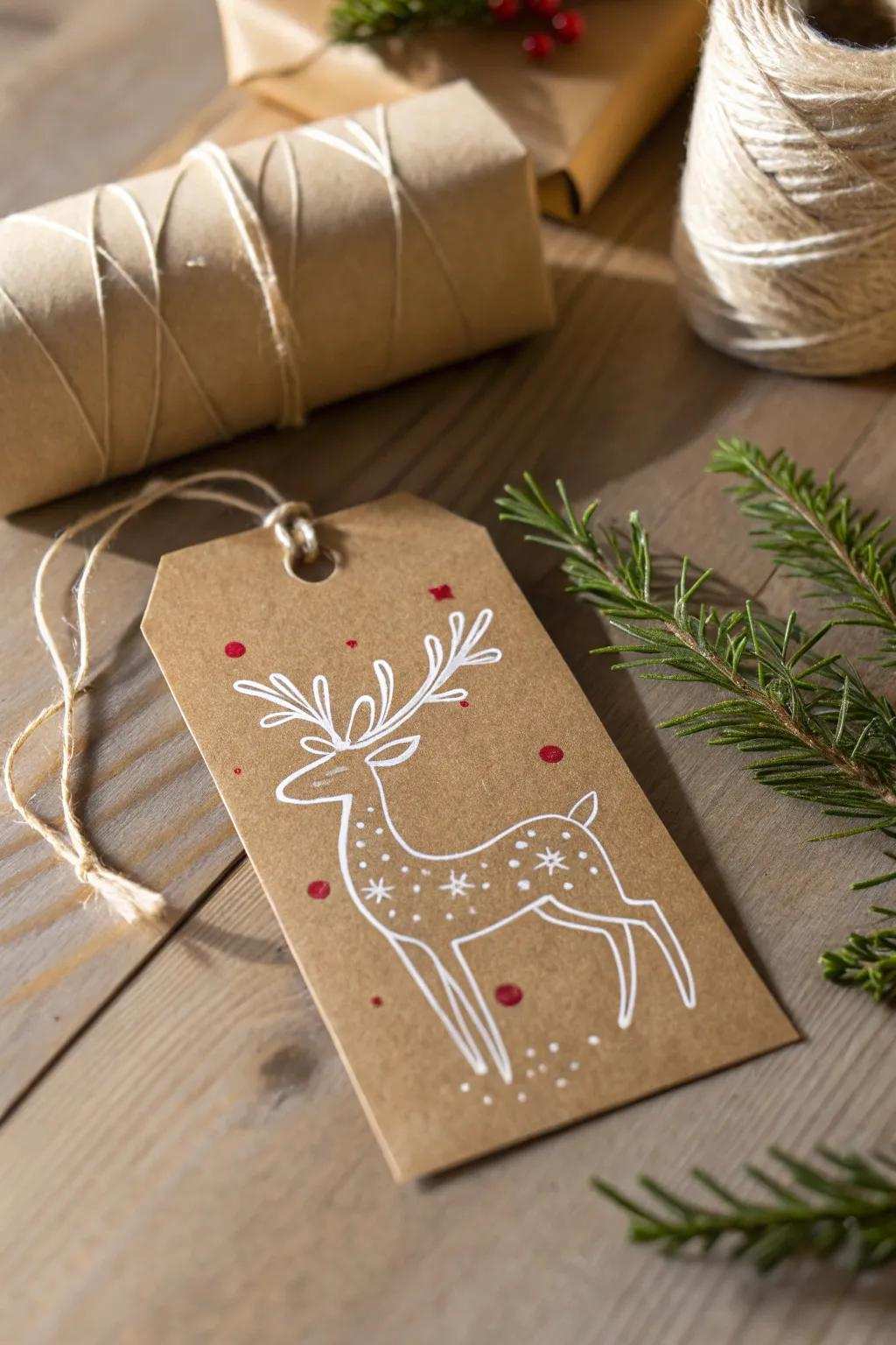 Add a whimsical touch to your gifts with these charming reindeer labels, suitable for a minimalist holiday style.