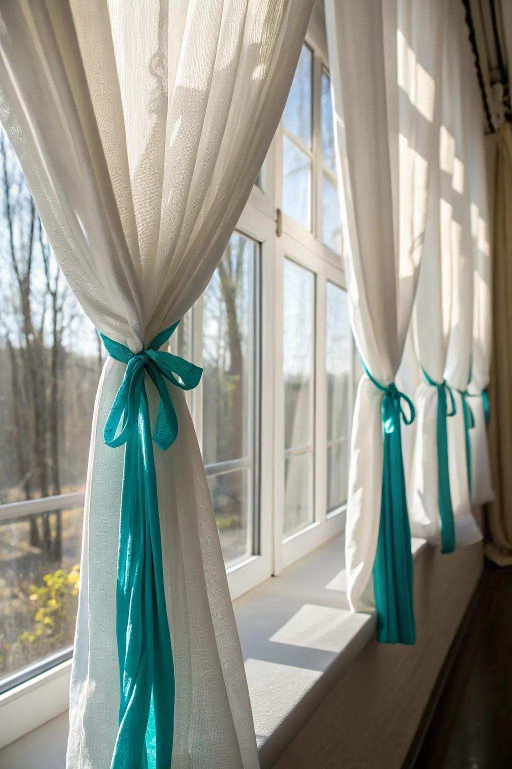 Adding a splash of color via window covering accessories transforms the look.