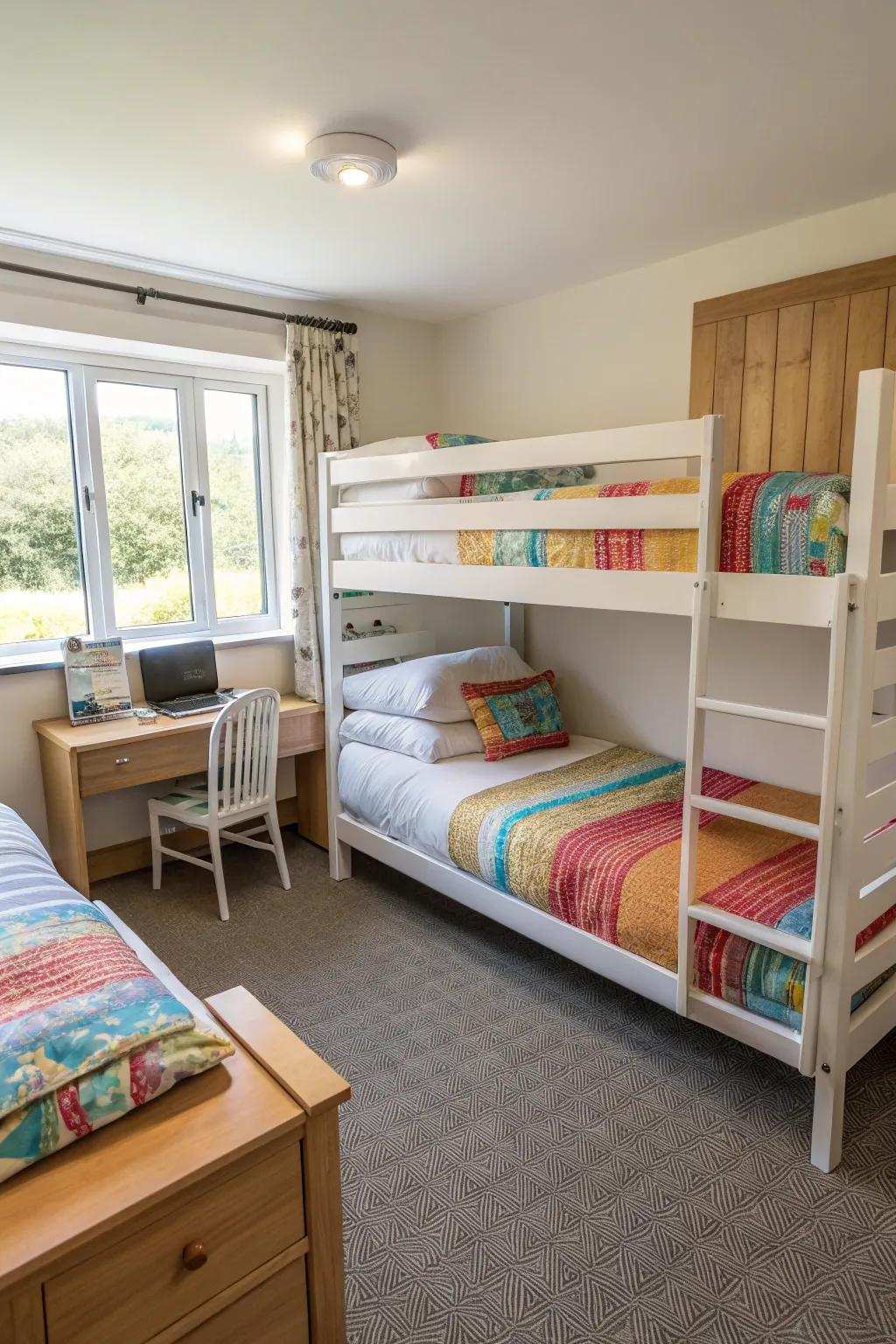 Additional sleeping space provided by a convenient roll-out bed within the triple bunk.