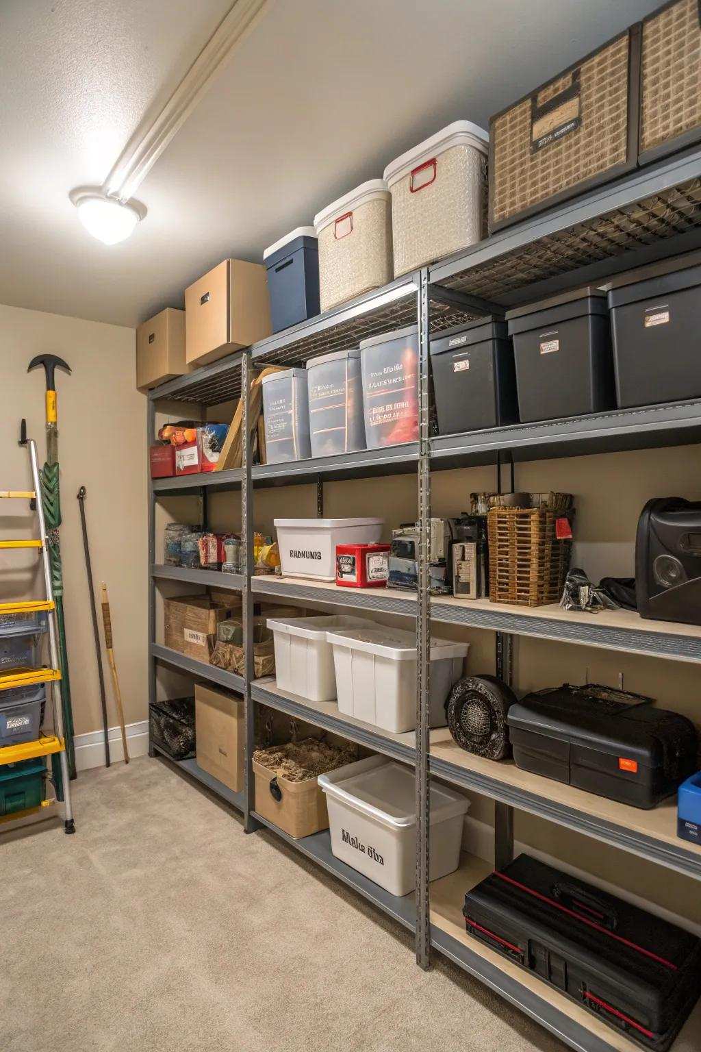 Adjustable shelving offers flexible storage solutions.