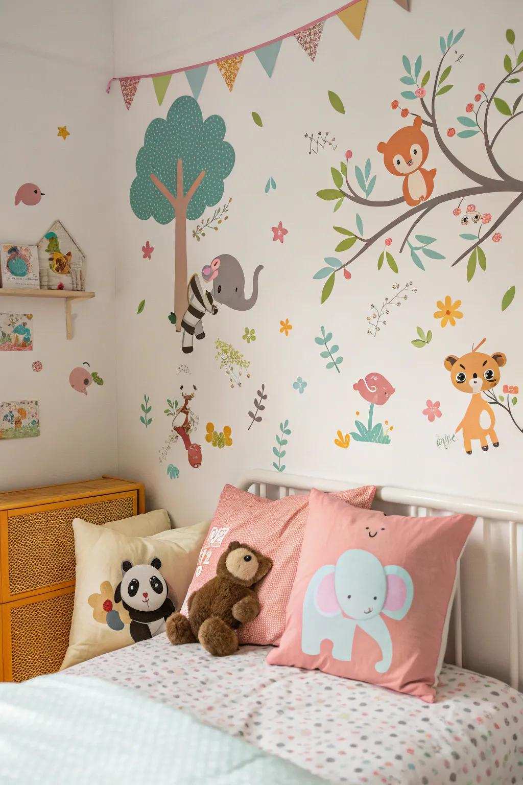 Adorable animal stickers delivering cheer to a youngster's space.