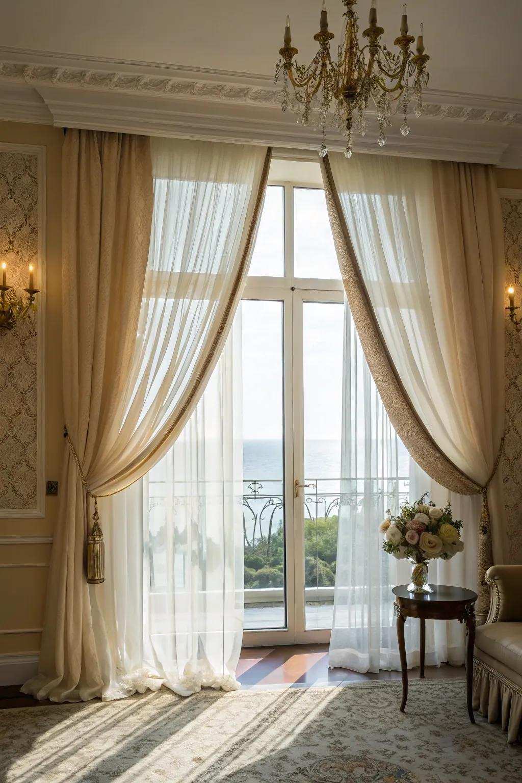 Airy drapes provide elegance and seclusion.