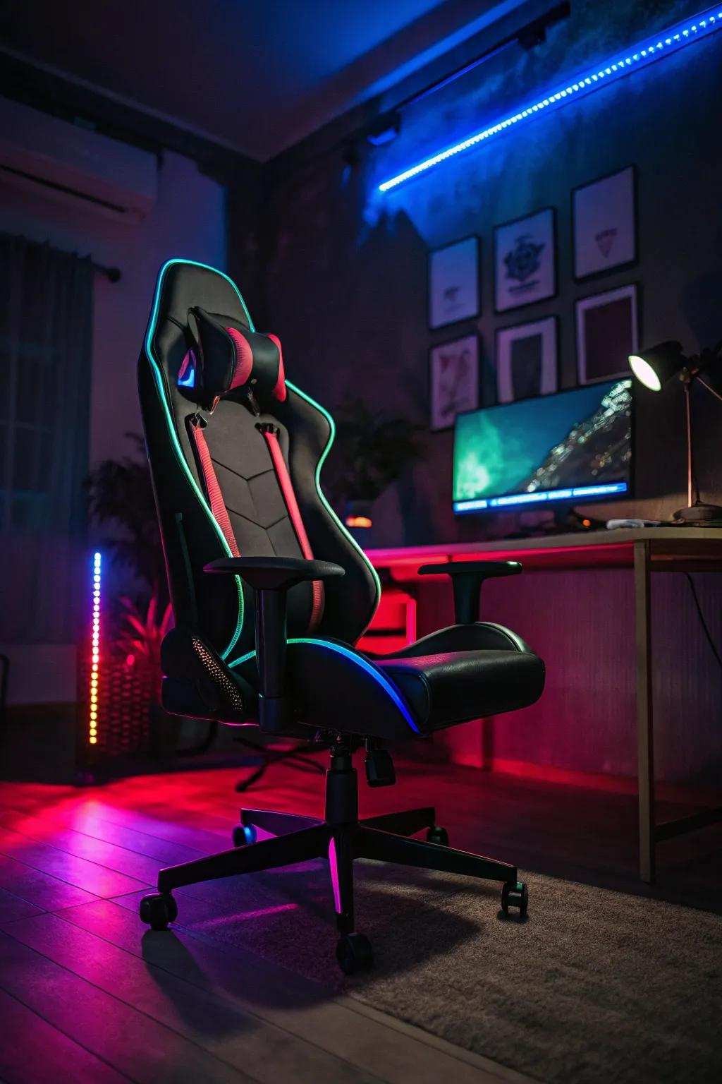 Ambient lighting enhances your gaming setup.
