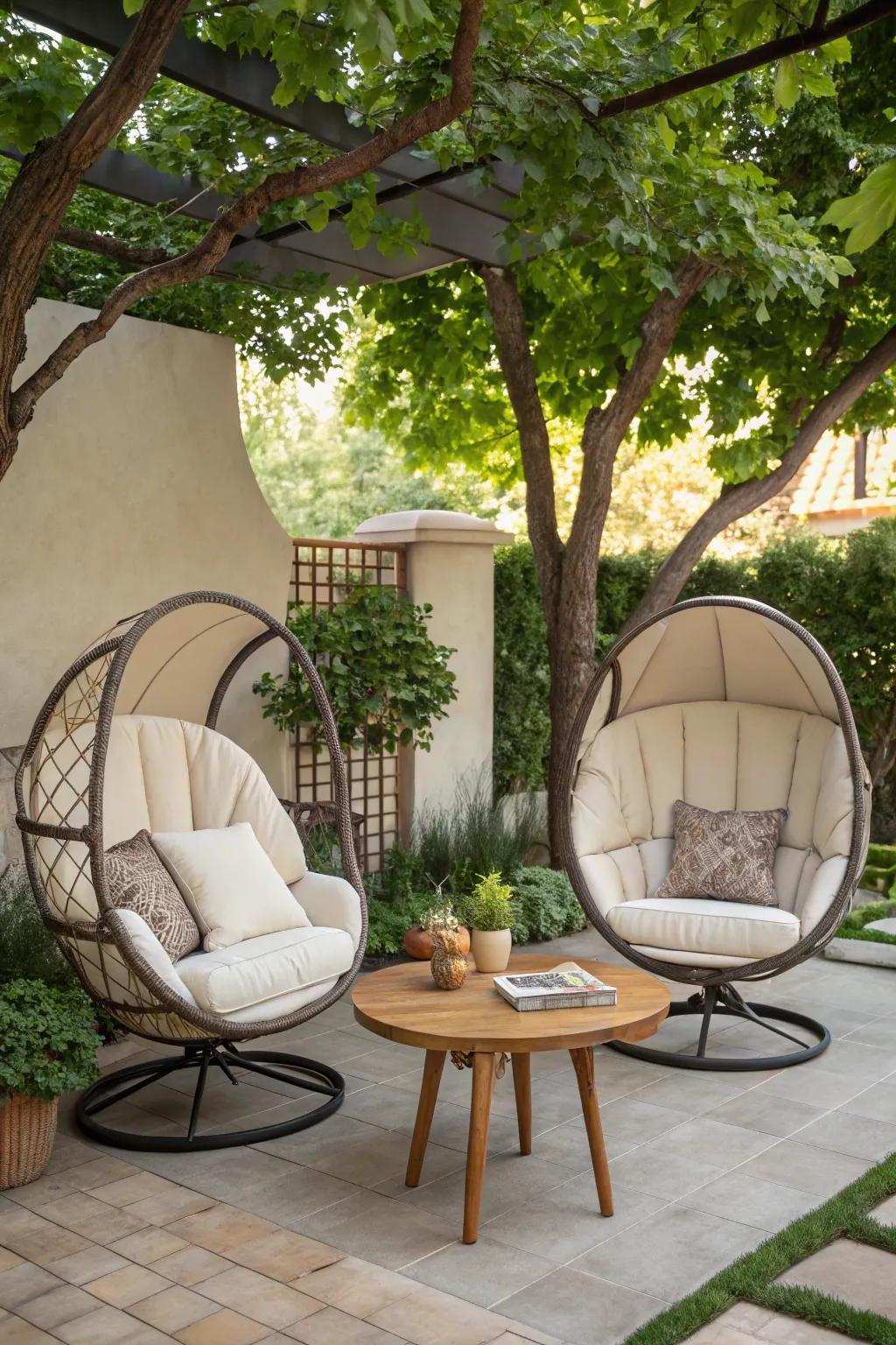 Amplify the comfort with two swing chairs.