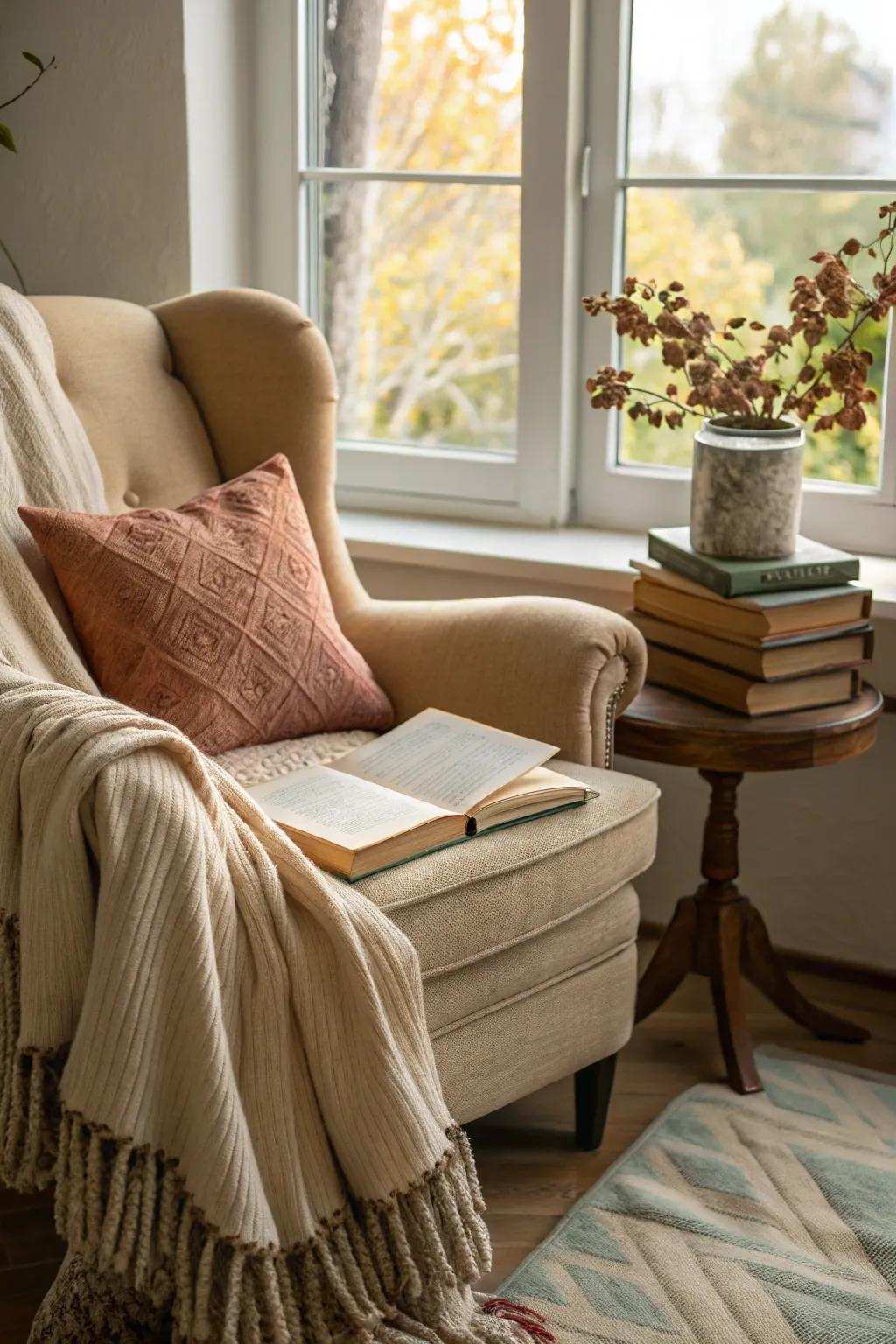 An appealing reading spot for winter relaxation