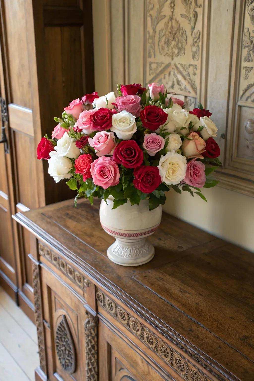 An array of roses blended for a richly textured arrangement.