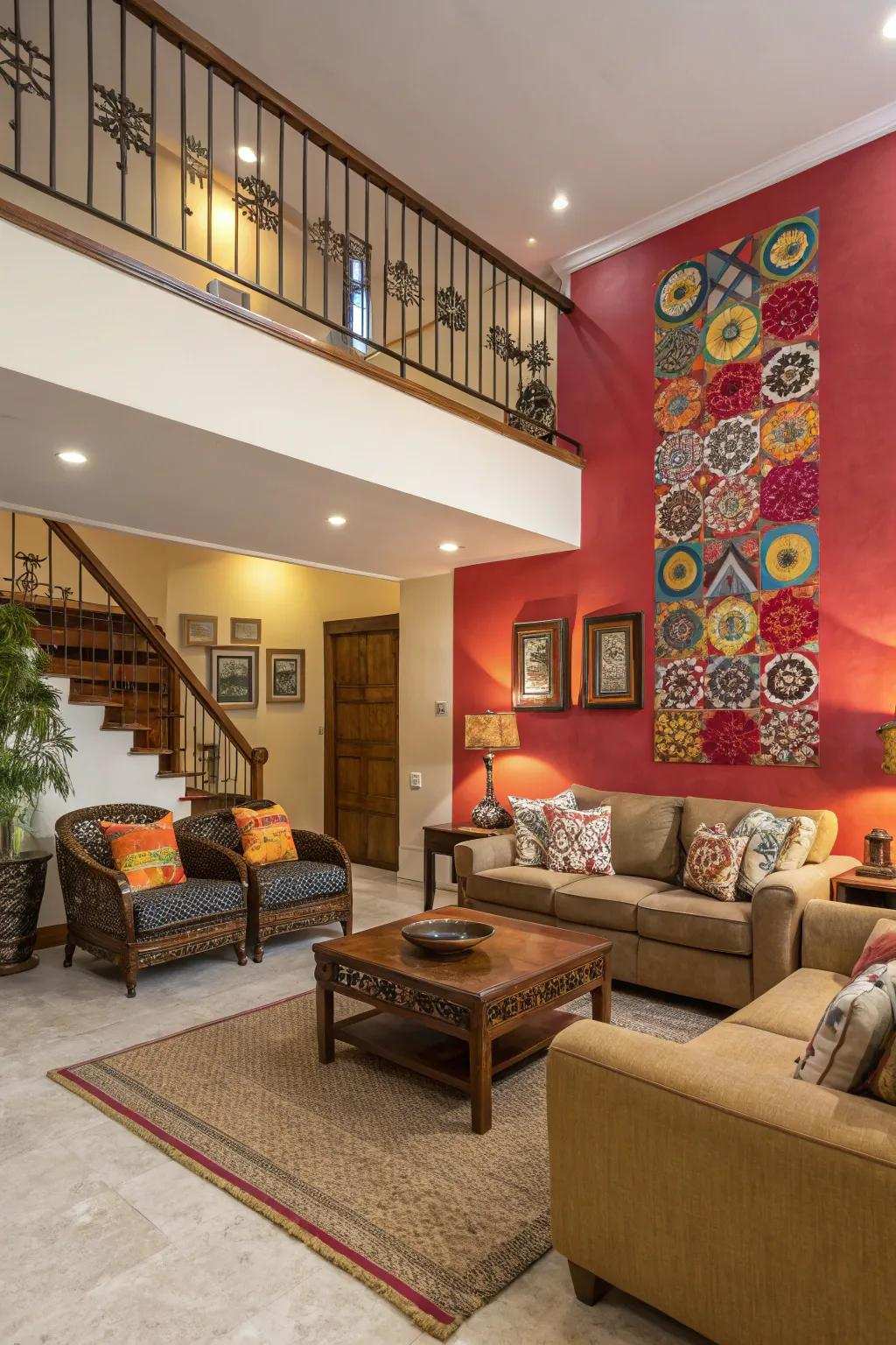 An arresting accent partition imbues vitality into the area.