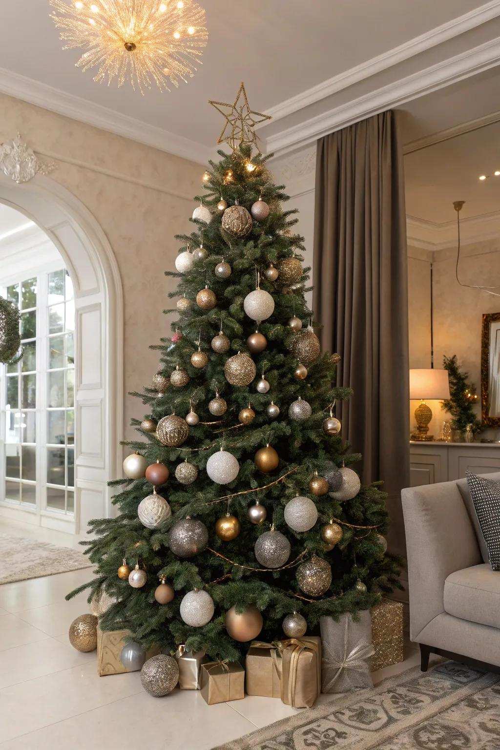 An artistic flair Christmas bauble tree that's truly a masterpiece.