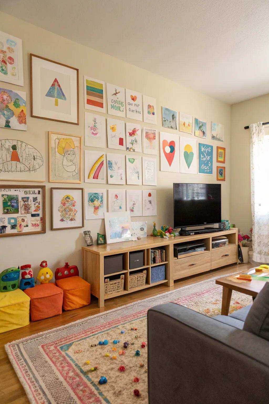 An artwork display showcasing the creative expressions of toddlers.
