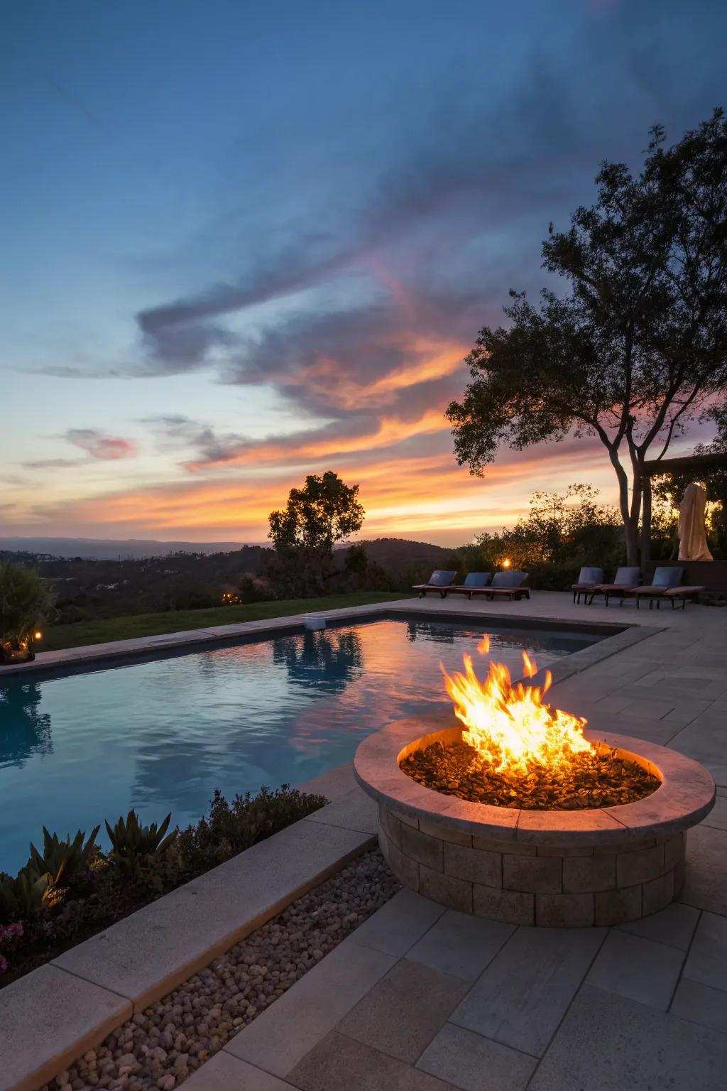 An atmosphere of warmth and allure is engendered through the presence of a fireplace.