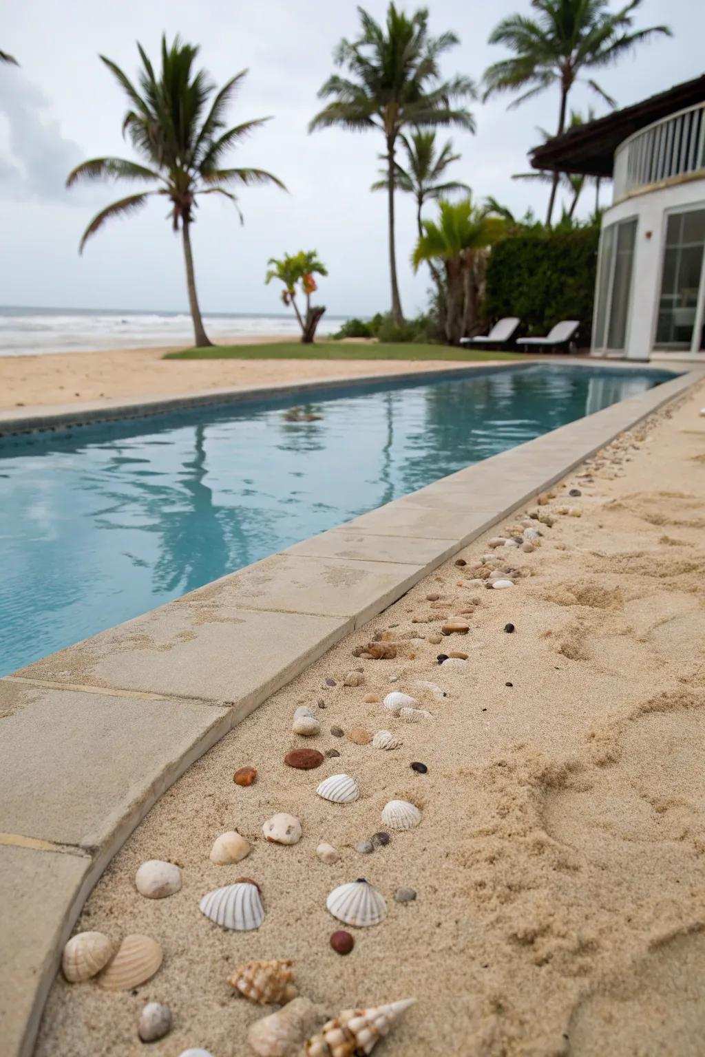 An authentic shoreline ambience is engendered through the implementation of a sandy precinct.