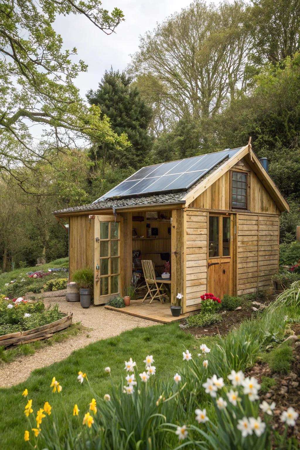 An eco-aware writing shed, merging sustainability with style.