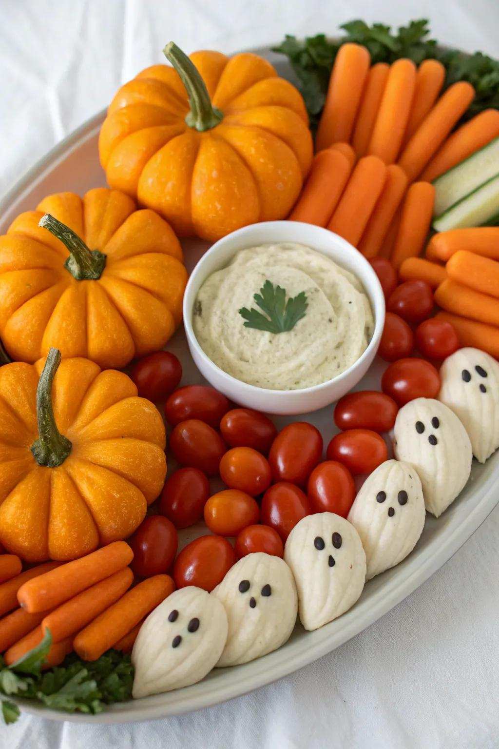 An eerie reptilian veggie platter delivers a healthful, celebratory snack.