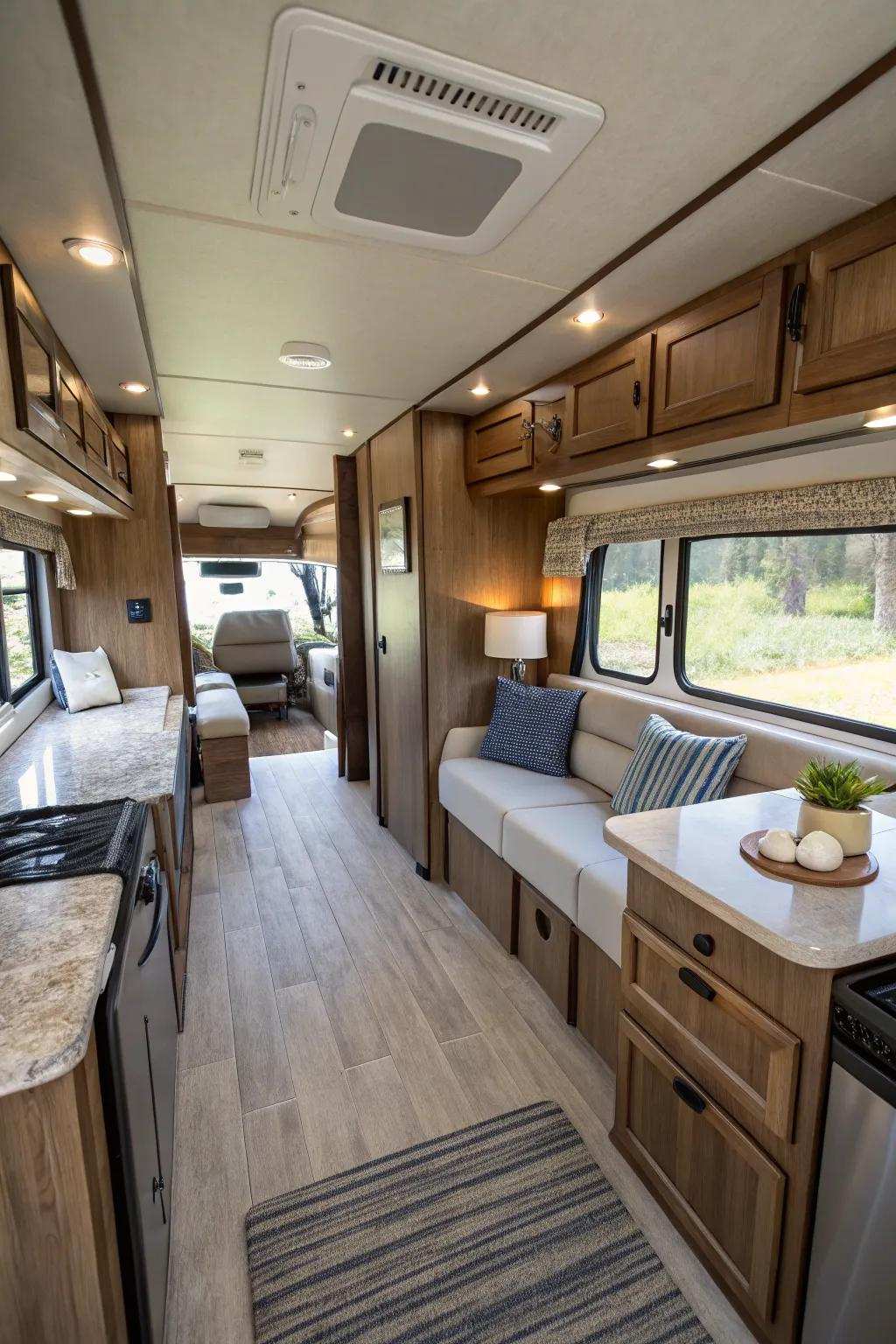 An effectively laid-out recreational vehicle interior, thereby maximizing comfort and usability.