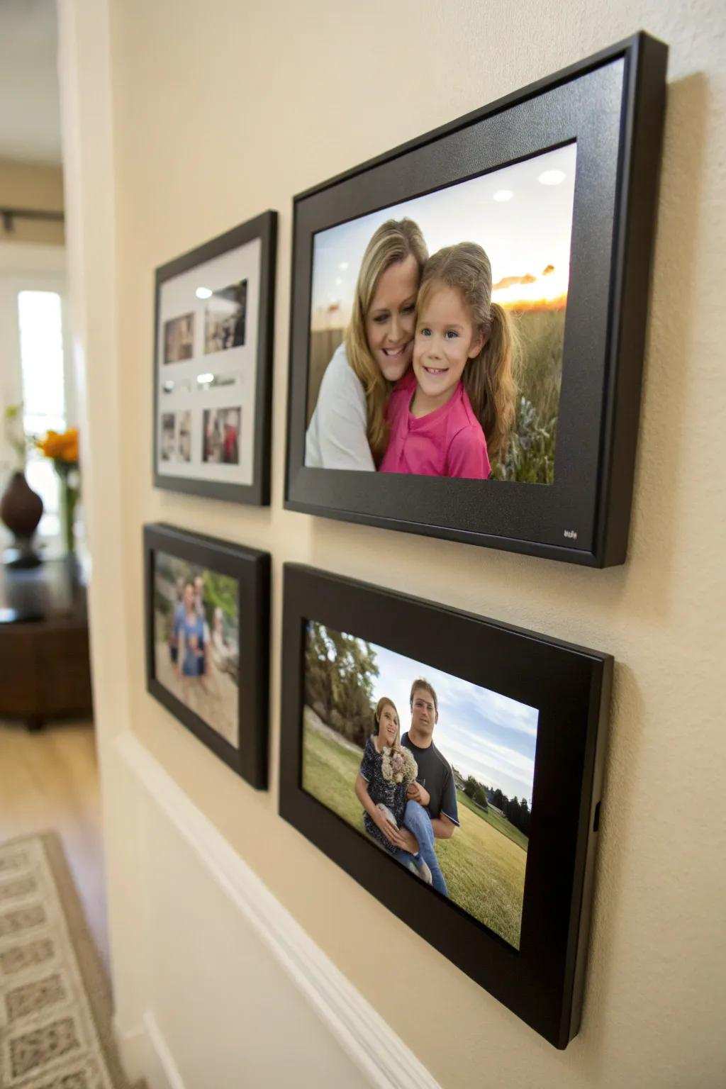 An electronic picture display showcasing a circulating gallery of memories.