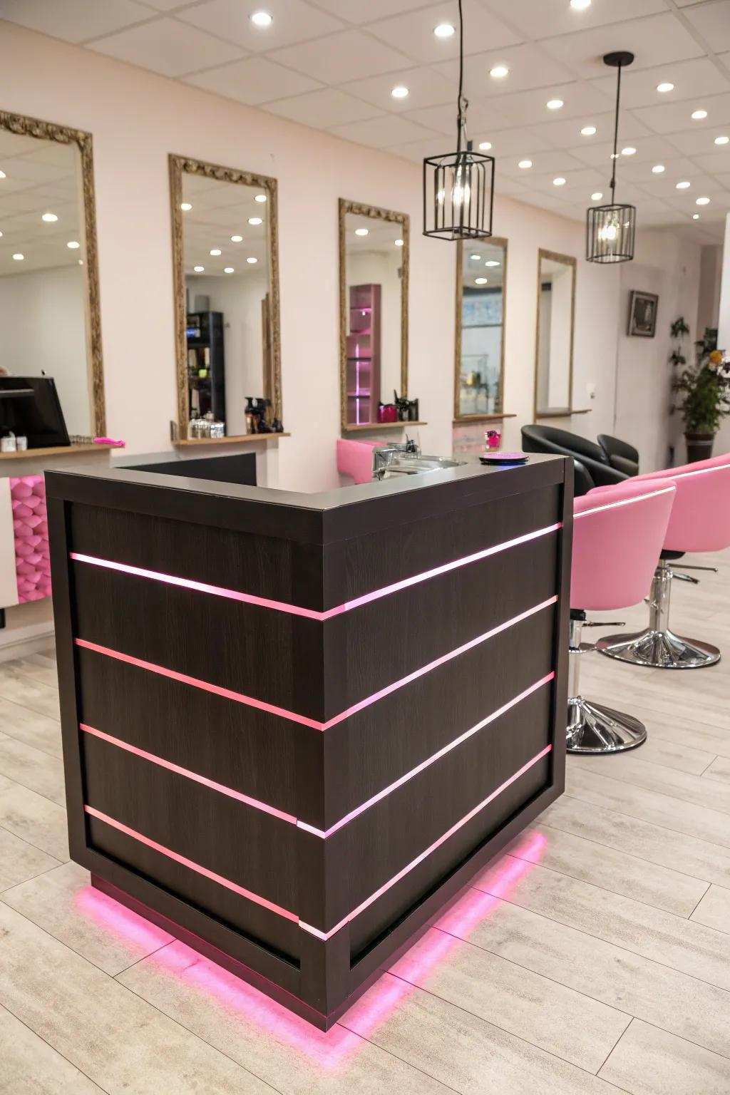 An elegant welcome station establishes a fashionable mood.