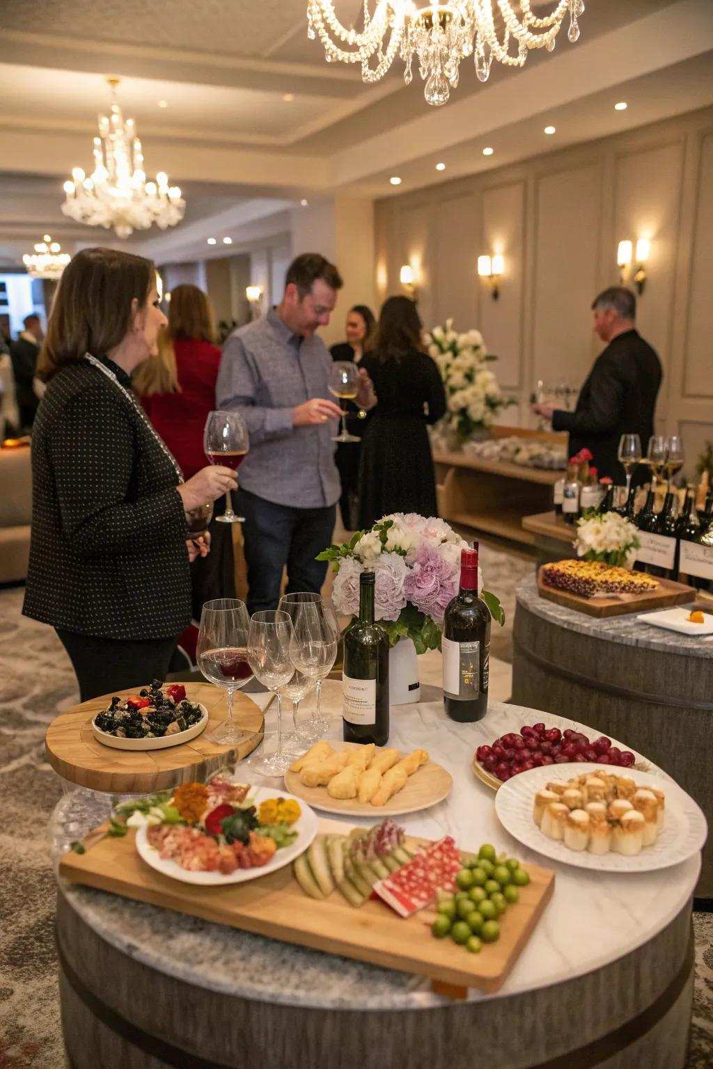 An elegant wine sampling soiree arrangement for a sophisticated evening.