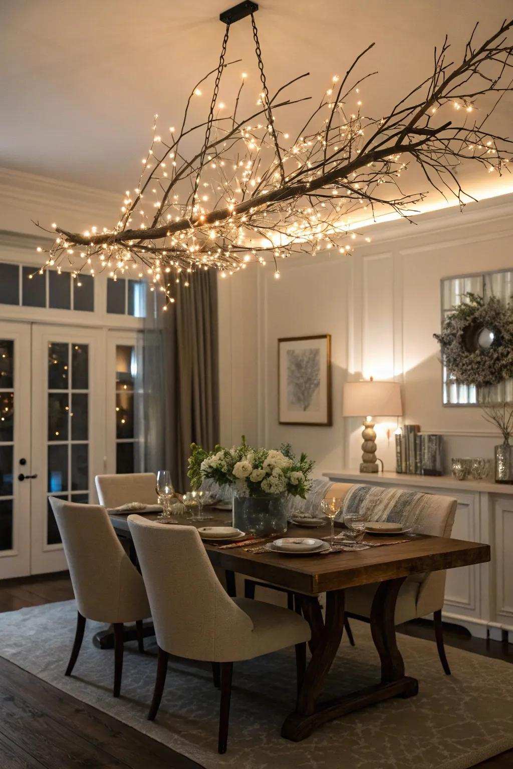 An enchanting branch light fitting featuring radiant twinkling lights.
