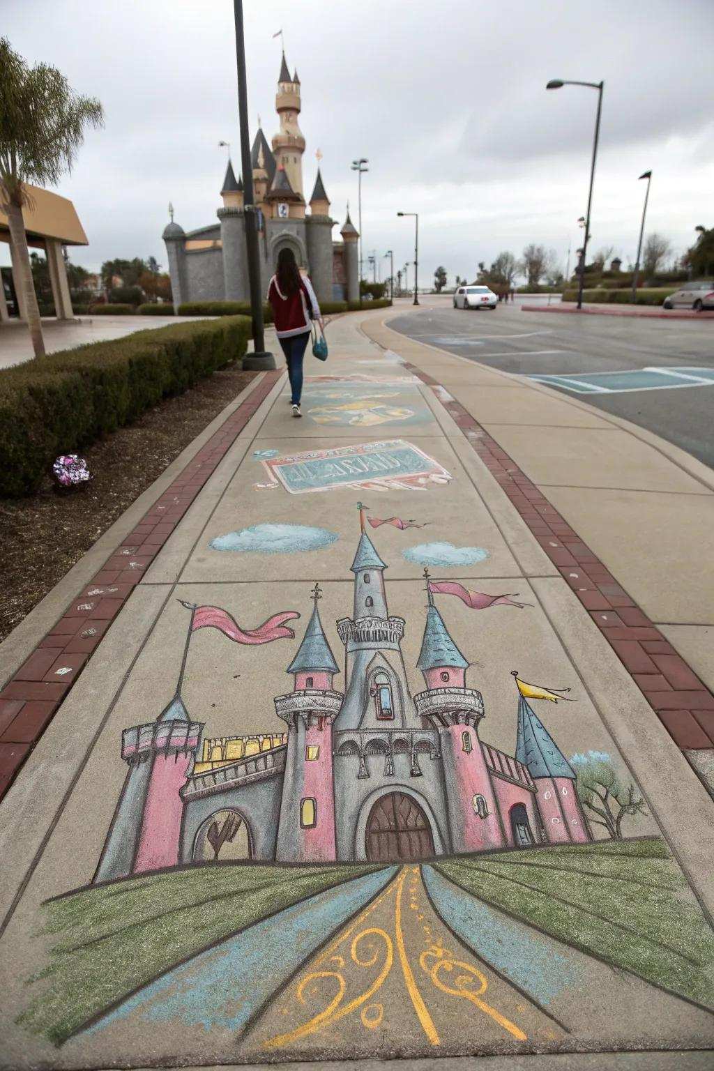 An enchanting chalk-drawn fortress ideal for fairy-tale-inspired dreams.