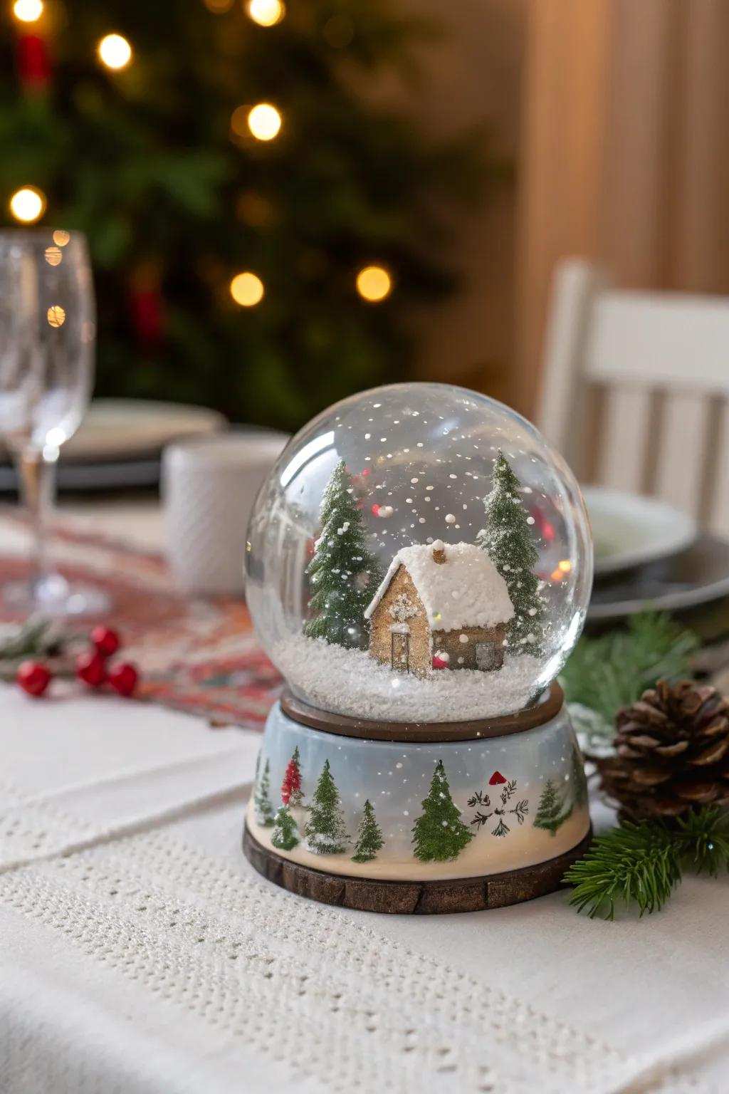 An enchanting winter wonderland in a globe.
